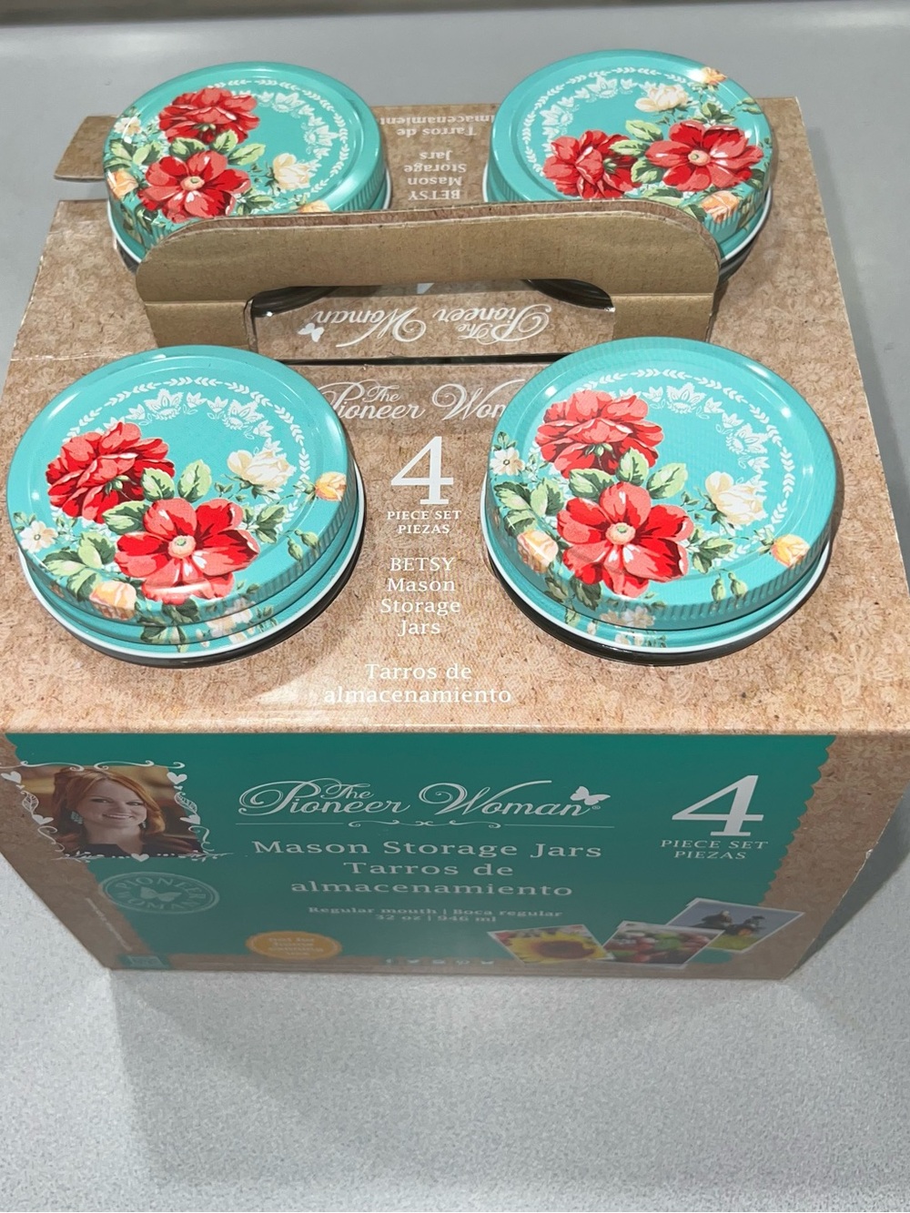 Pioneer Woman Betsy Floral Mason Storage Jars 32oz NWT